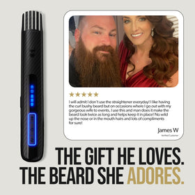 The Beard Struggle Carbon X heat settings display demonstrates adjustable temperature control.