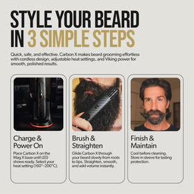 The Beard Struggle Carbon X in travel bag showcases portable beard styling.