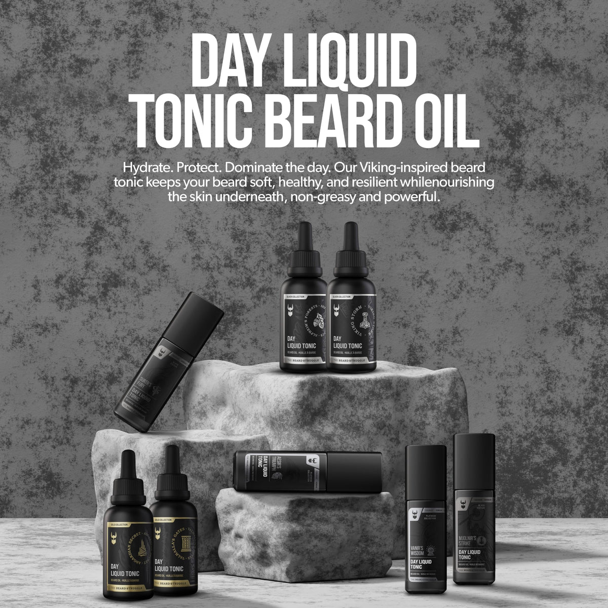 The Beard Struggle Day Liquid Tonic application shows quick absorption.