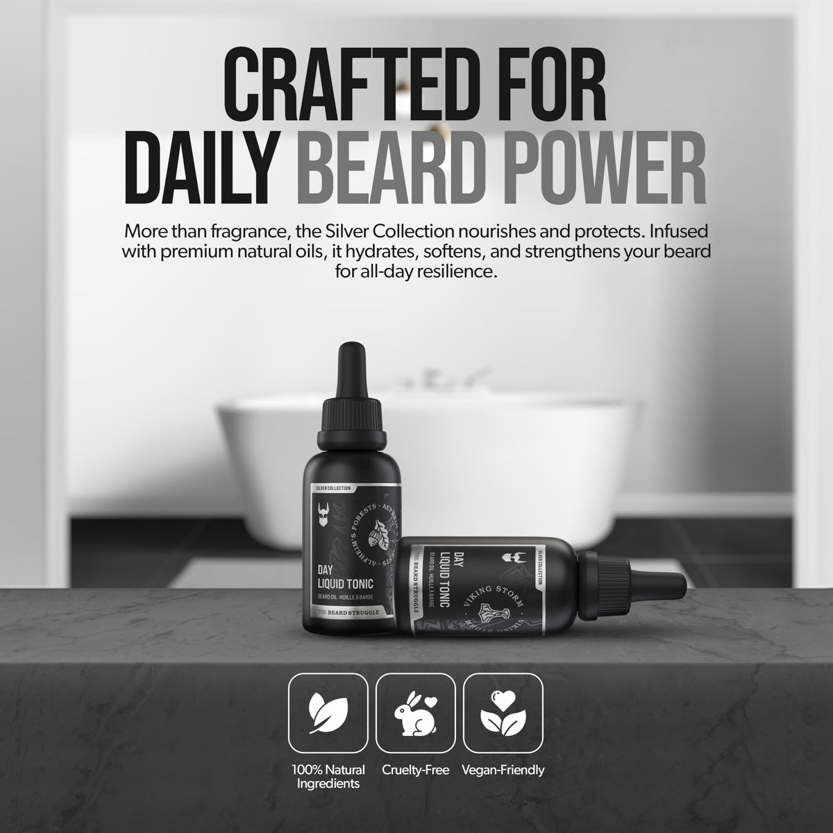 The Beard Struggle Day Liquid Tonic softens beard hair.