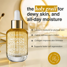 The Beauty Elixir 24K Gold serum dropper enables precise application for nourished skin.
