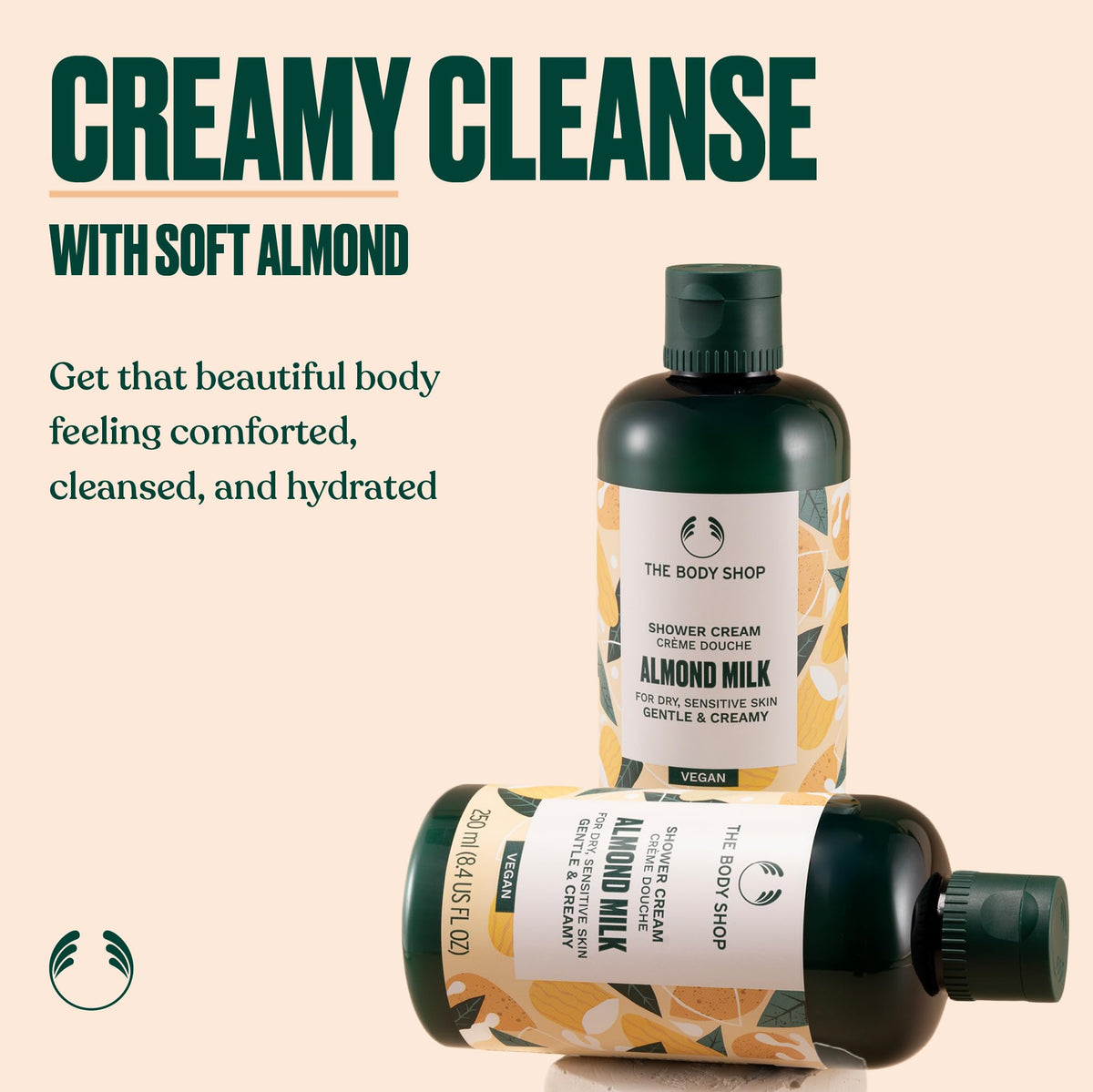 Creamy lather close-up of The Body Shop Almond Milk Shower Cream for sensitive skin.