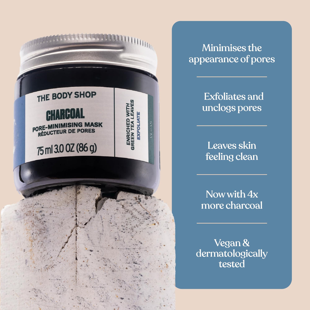 Close-up of the mask texture with Himalayan charcoal grains