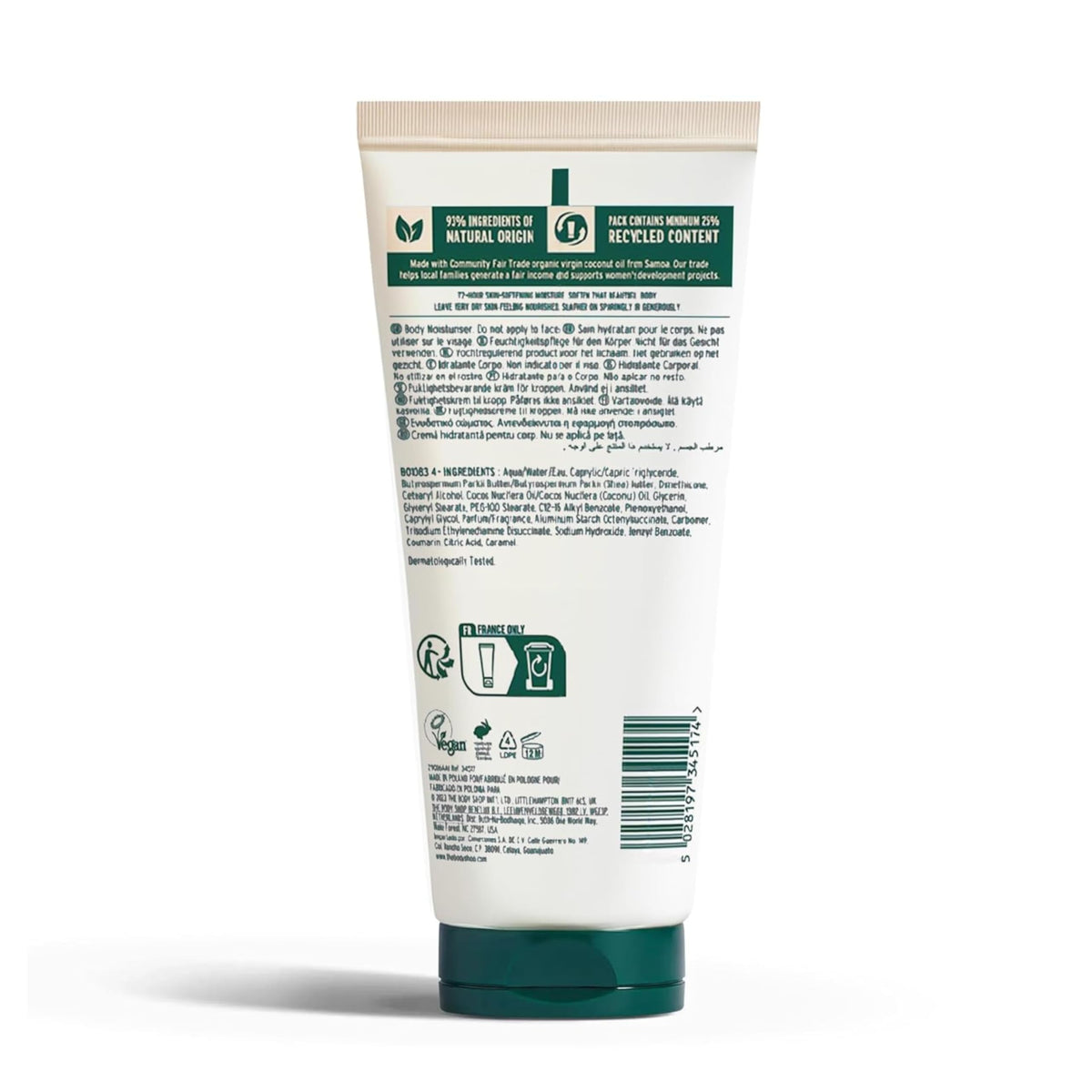 The Body Shop Coconut Nourishing Body Milk texture close-up delivers instant softness.