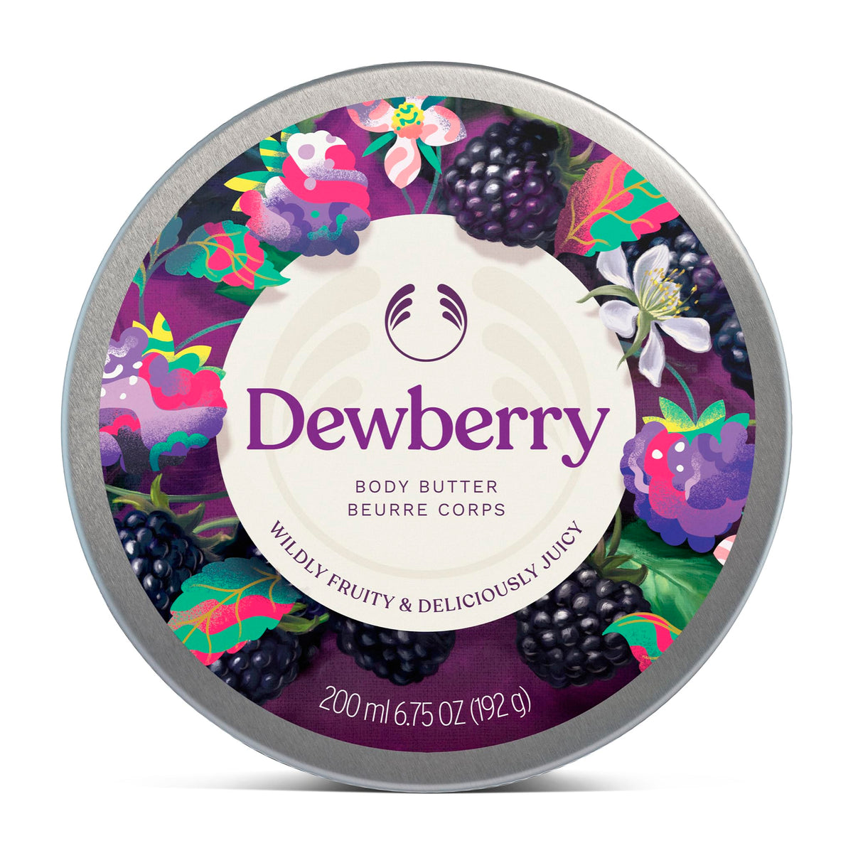 The Body Shop Dewberry Body Butter jar close-up shows creamy hydration