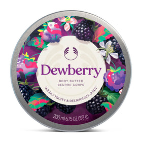 The Body Shop Dewberry Body Butter jar close-up shows creamy hydration
