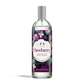 The Body Shop Dewberry Fragrance Mist bottle close-up for a refreshing, fruity aroma.