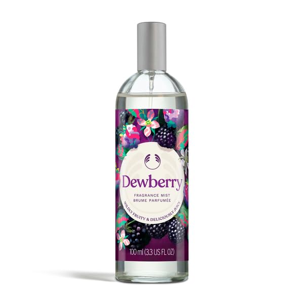 The Body Shop Dewberry Fragrance Mist bottle close-up for a refreshing, fruity aroma.