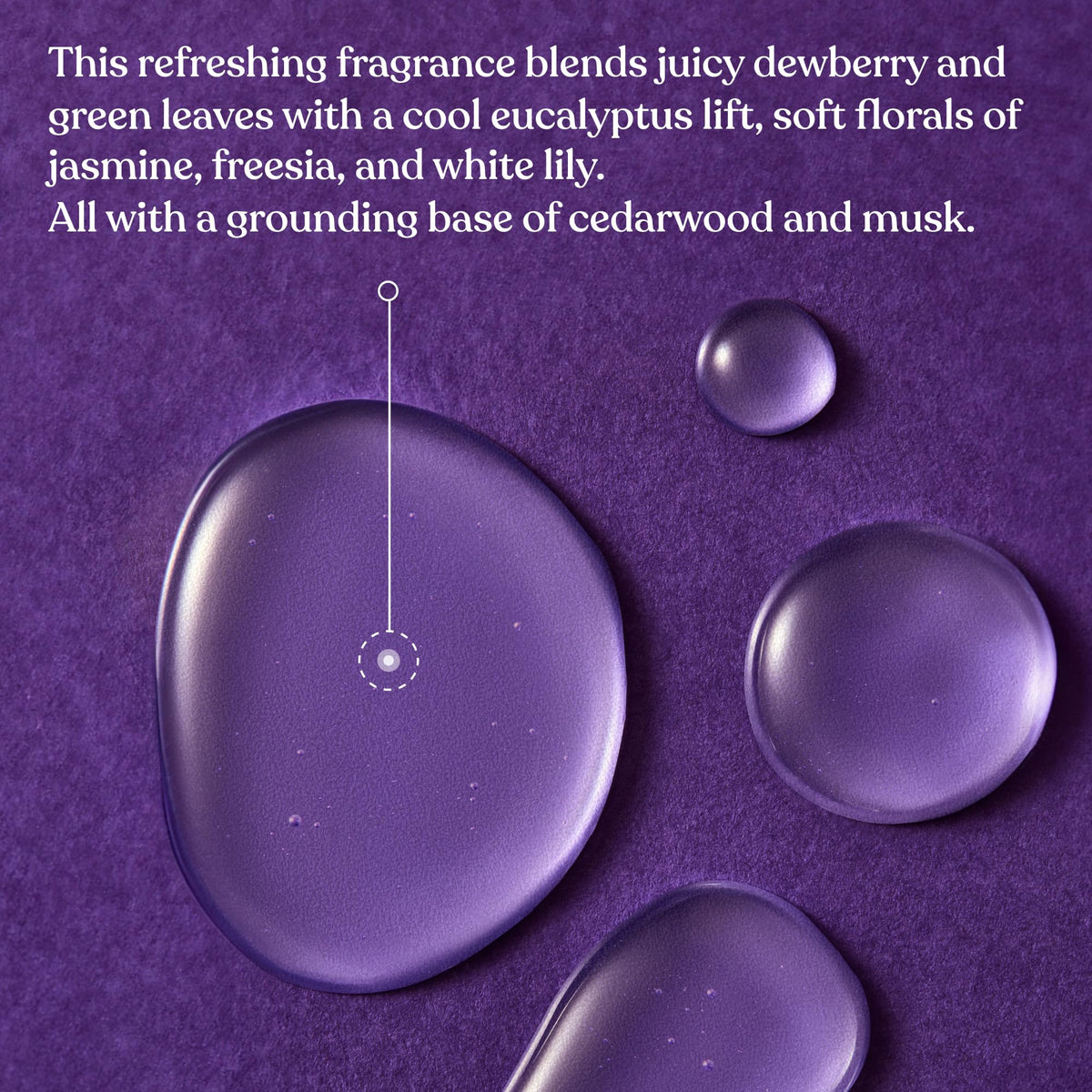 Label detail of The Body Shop Dewberry Fragrance Mist showing notes like jasmine and white lily.