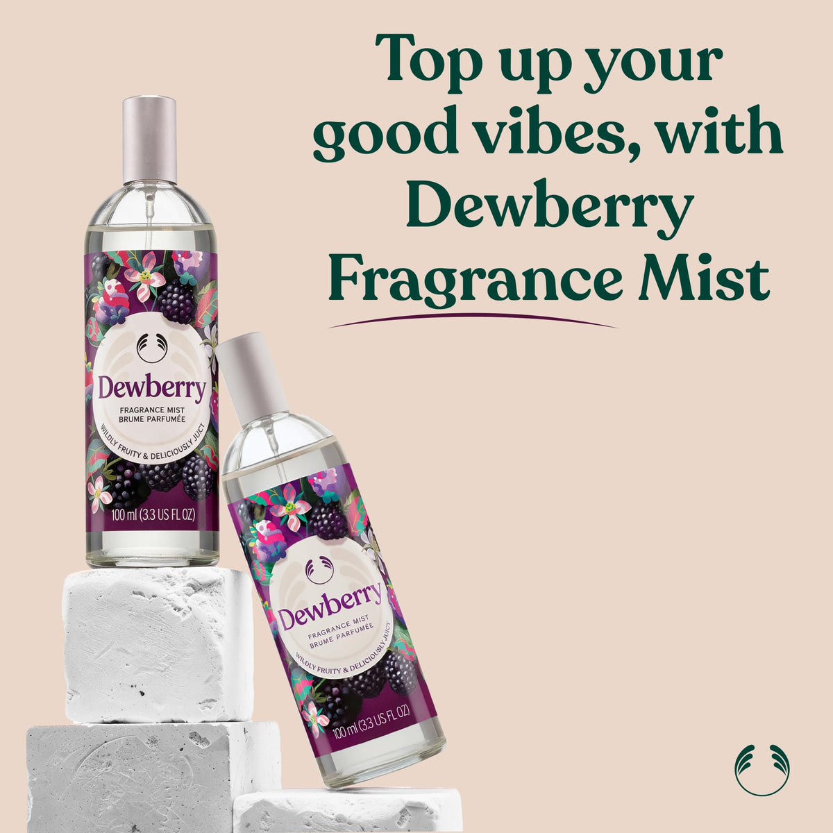 Spray The Body Shop Dewberry Fragrance Mist on skin for lasting freshness.