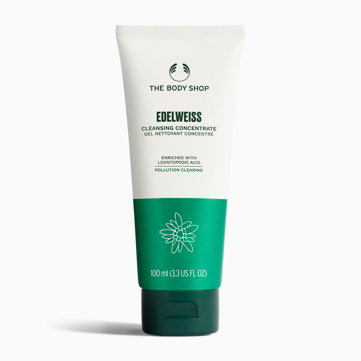 The Body Shop Edelweiss Cleansing Concentrate bottle with gel-to-foam cleansing action.