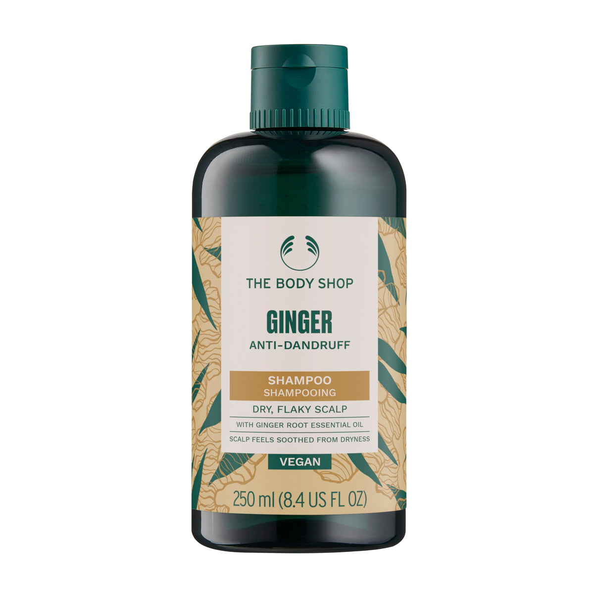 The Body Shop Ginger Scalp Care Shampoo bottle signals a soothing, ginger-infused cleanse.