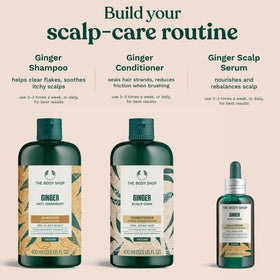 Ginger Scalp Care Shampoo bottle shows vegan silk protein and natural-origin formula.