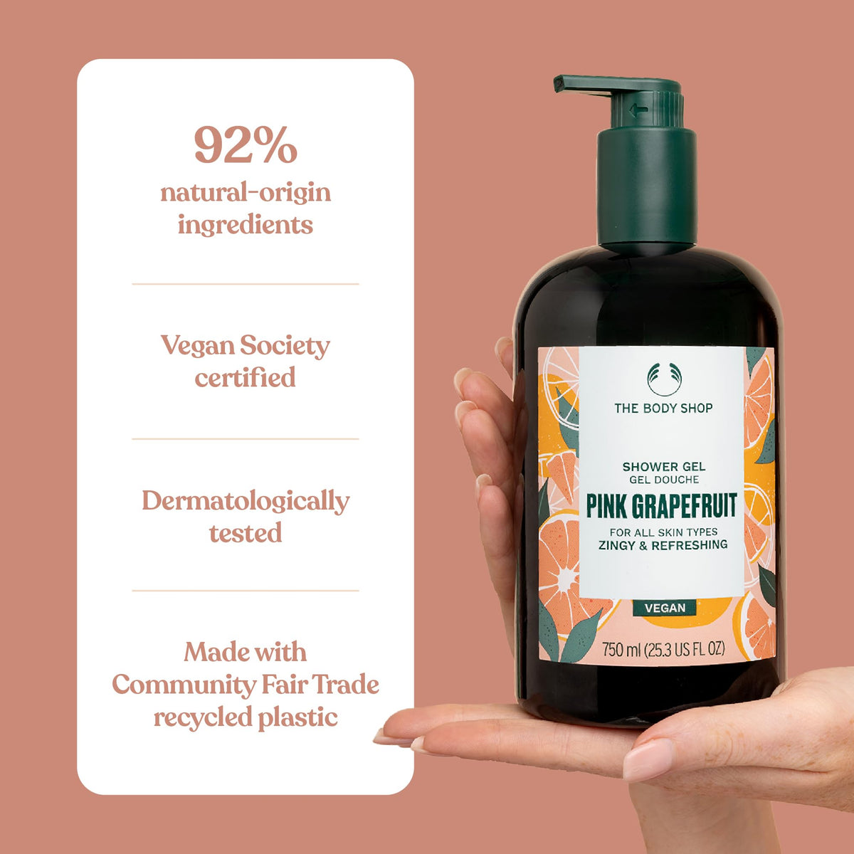 The Body Shop Pink Grapefruit Shower Gel packaging showcases the large size