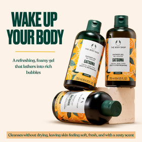 The Body Shop Satsuma Shower Gel lather hints at juicy, uplifting citrus fragrance.