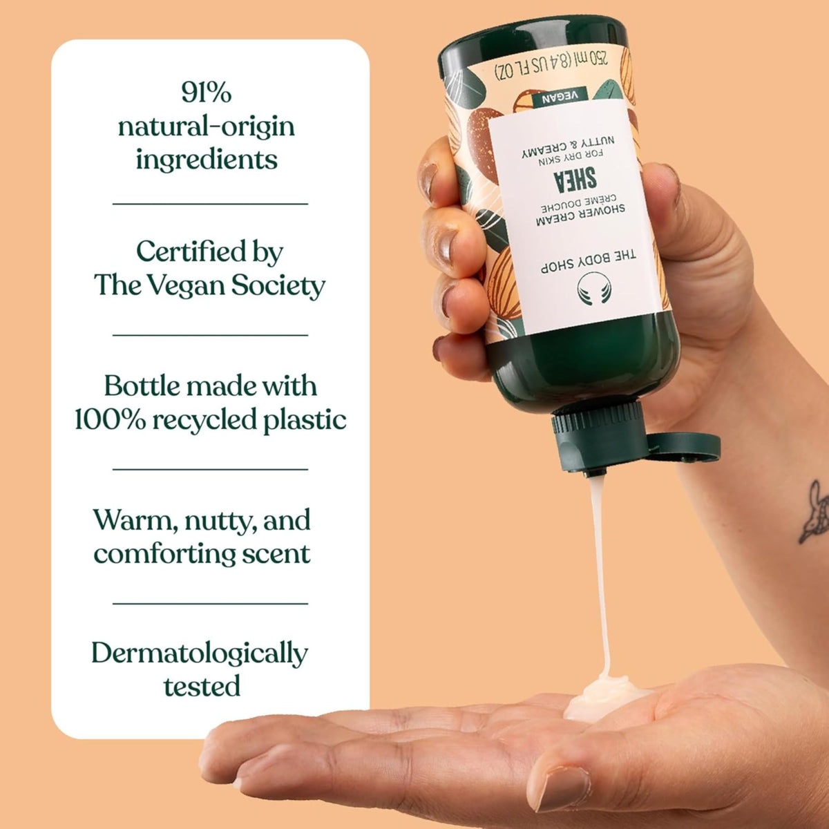The Body Shop Shea Shower Cream in a spa-like bathroom setting at home