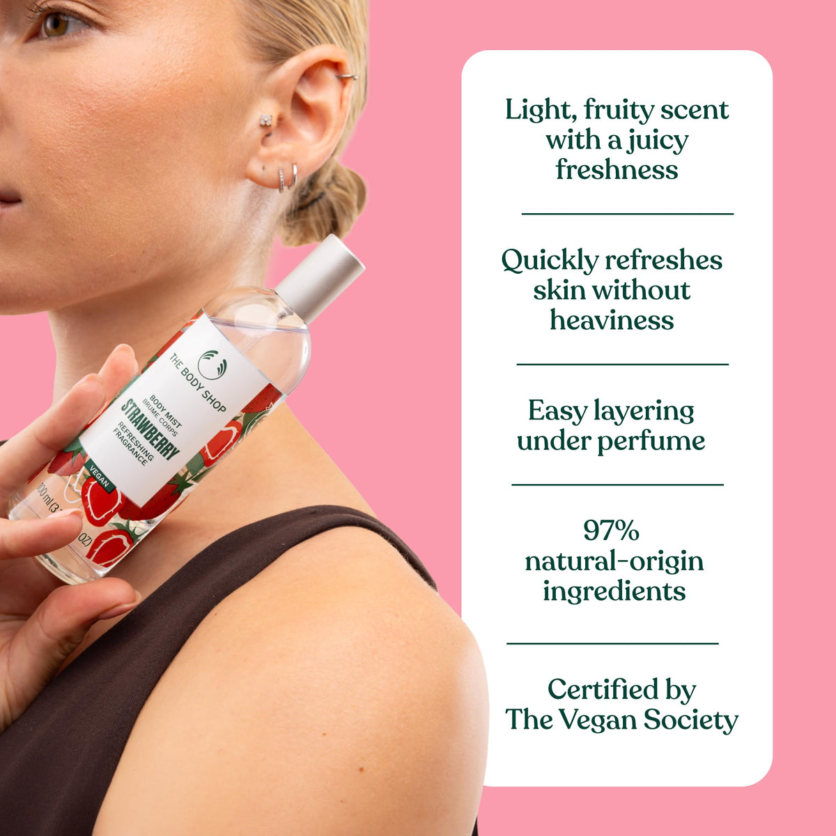 The Body Shop Strawberry Body Mist eco packaging emphasizes sustainability.