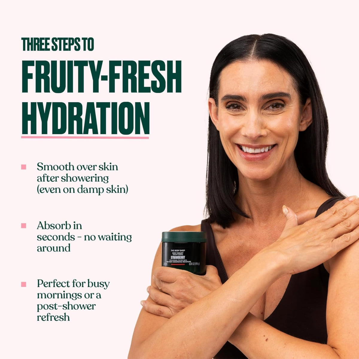 The Body Shop Strawberry Body Yogurt with almond milk for soft, nourished skin.
