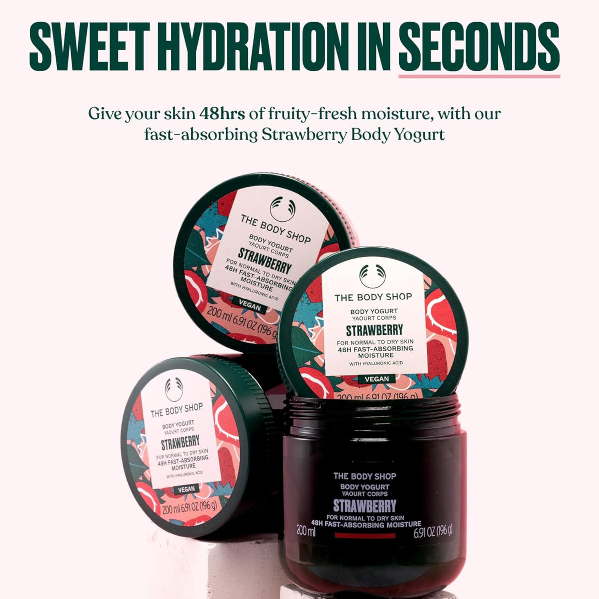 Application of The Body Shop Strawberry Body Yogurt on damp skin for smoother feel.
