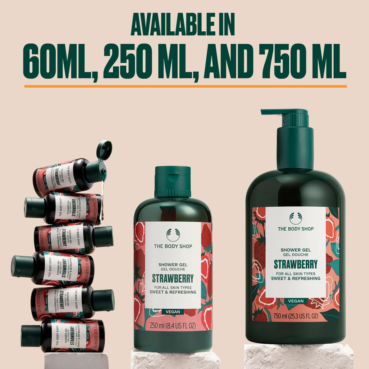 The Body Shop Strawberry Shower Gel evokes fresh English garden scent for daily refreshment.
