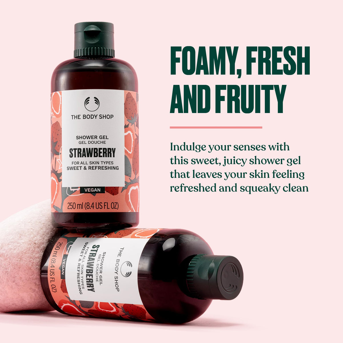 The Body Shop Strawberry Shower Gel fragrance notes include strawberry, vanilla, pineapple.