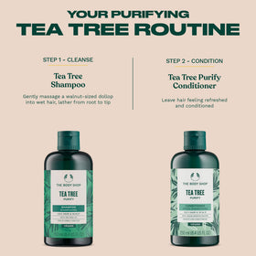 Bathroom scene with Tea Tree routine item on display for balanced cleansing.
