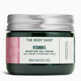 The Body Shop Vitamin E Gel Moisture Cream bottle front shows lightweight daily hydration.