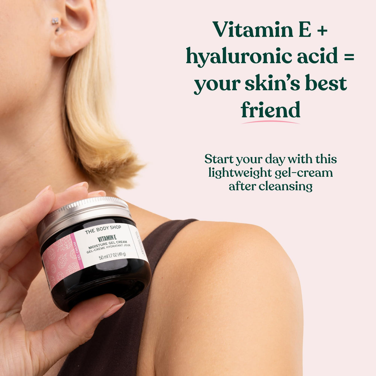 The Body Shop Vitamin E Gel Moisture Cream ingredients raspberry extract illustration.