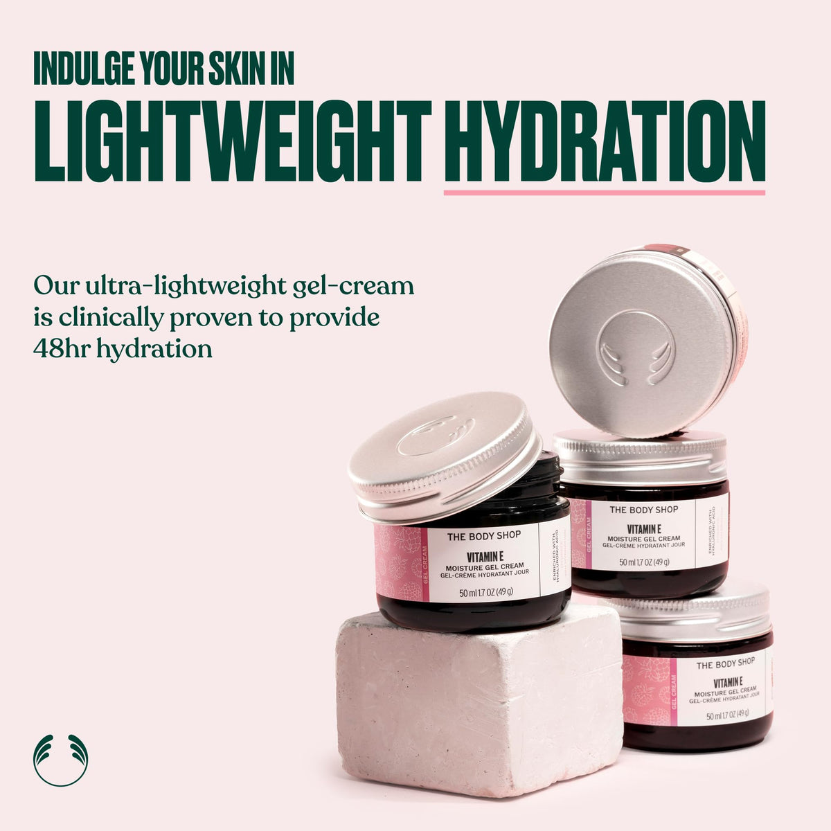 The Body Shop Vitamin E Gel Moisture Cream texture close-up highlights fast absorption.