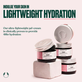 The Body Shop Vitamin E Gel Moisture Cream texture close-up highlights fast absorption.