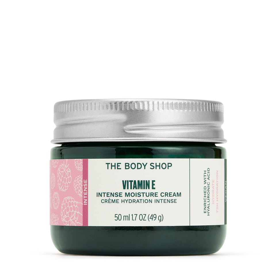 The Body Shop Vitamin E Intense Moisture Cream bottle for deep hydration.