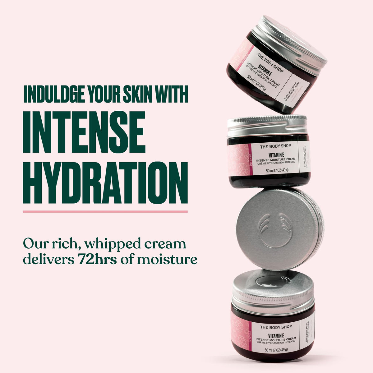 The Body Shop Vitamin E Intense Moisture Cream texture close-up smooths skin.