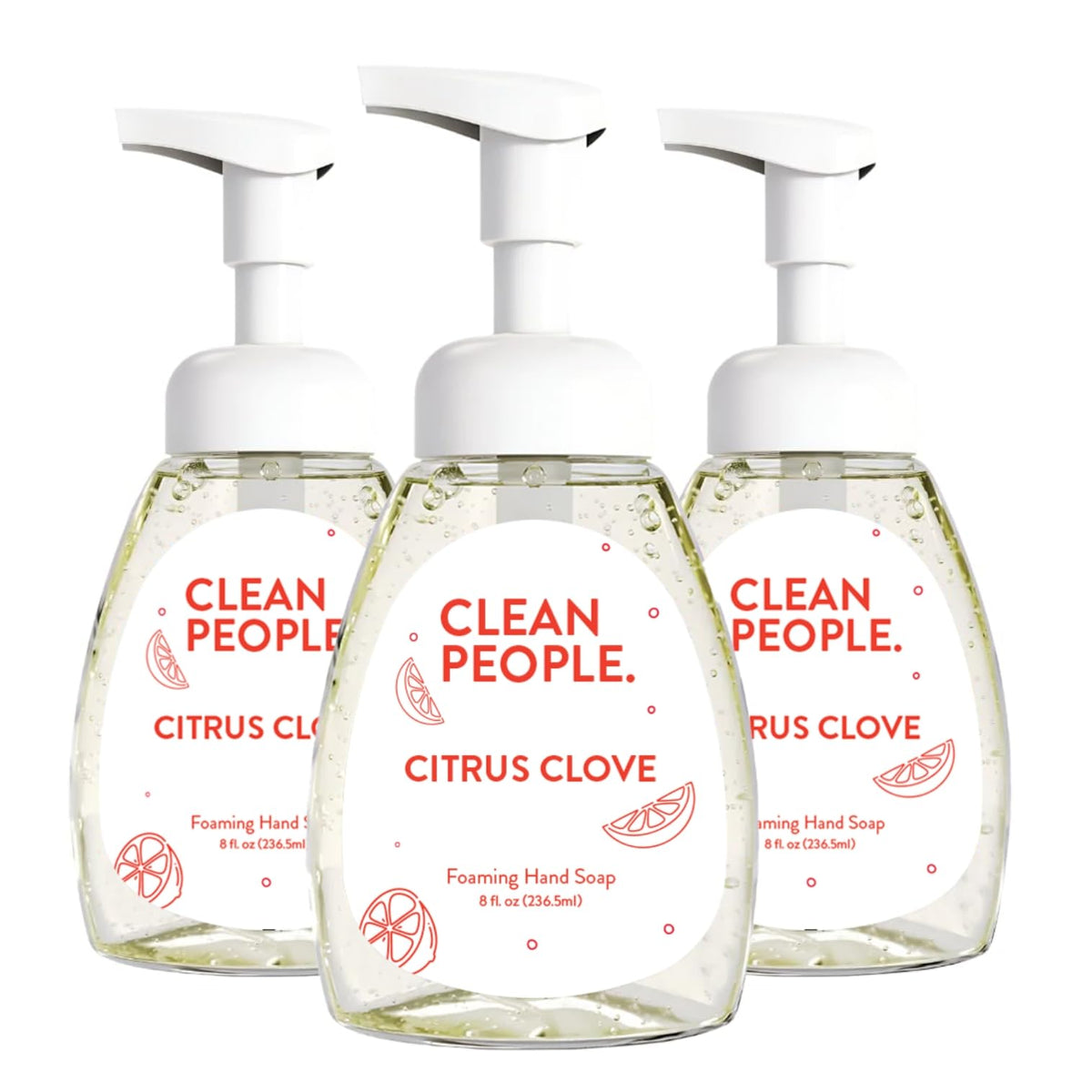 The Clean People Citrus Clove foaming hand soap bottle with pump for gentle cleansing