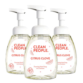 The Clean People Citrus Clove foaming hand soap bottle with pump for gentle cleansing