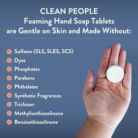 Foaming soap becomes rich and airy as the tablet activates in water.