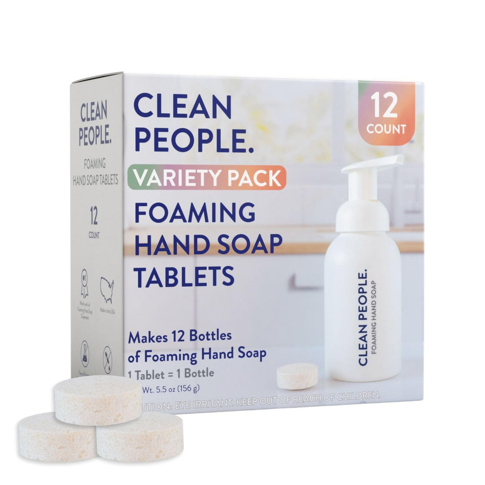 The Clean People scented foaming soap bottle ready for refill, reducing plastic waste.