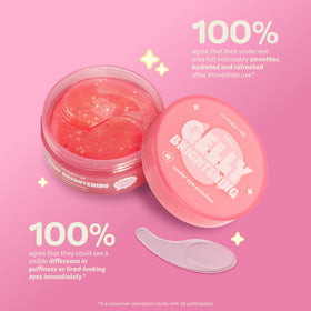 The Crème Shop Gelly patches on skin demonstrate a cooling feel for puffiness relief.