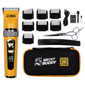 The Cut Buddy cordless clipper with ergonomic grip for easy home grooming