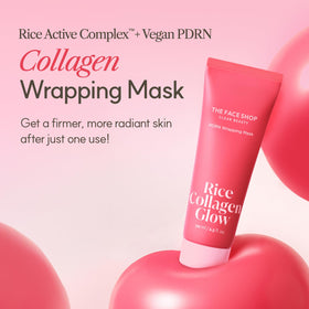The Face Shop Pink Collagen Wrapping Mask being applied for a smooth, radiant complexion.