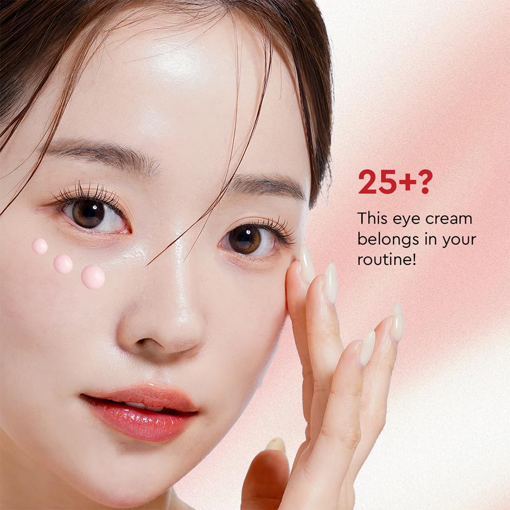 The Face Shop Pomegranate Collagen Eye Cream applying under-eye for gentle, non-irritating lifting.