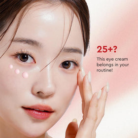 The Face Shop Pomegranate Collagen Eye Cream applying under-eye for gentle, non-irritating lifting.