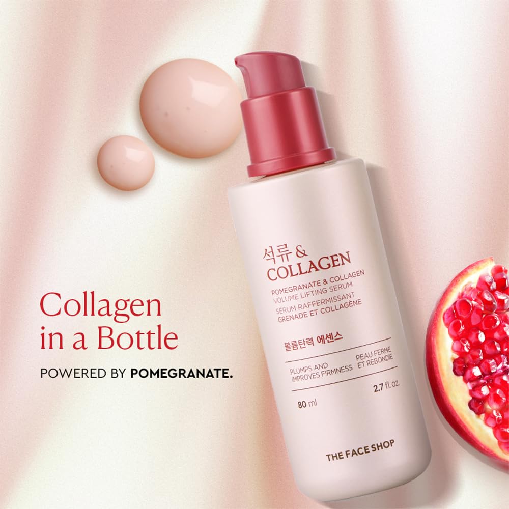 The Face Shop Pomegranate Collagen Serum pump demonstrates controlled, mess-free application