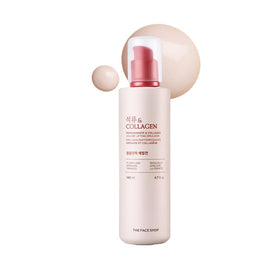 The Face Shop Pomegranate Collagen Emulsion bottle highlighting firming hydration.