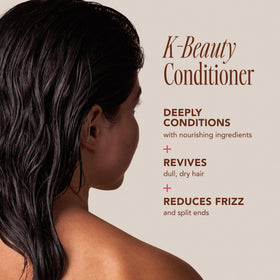 Ingredients panel highlights rice water and shea butter for conditioning