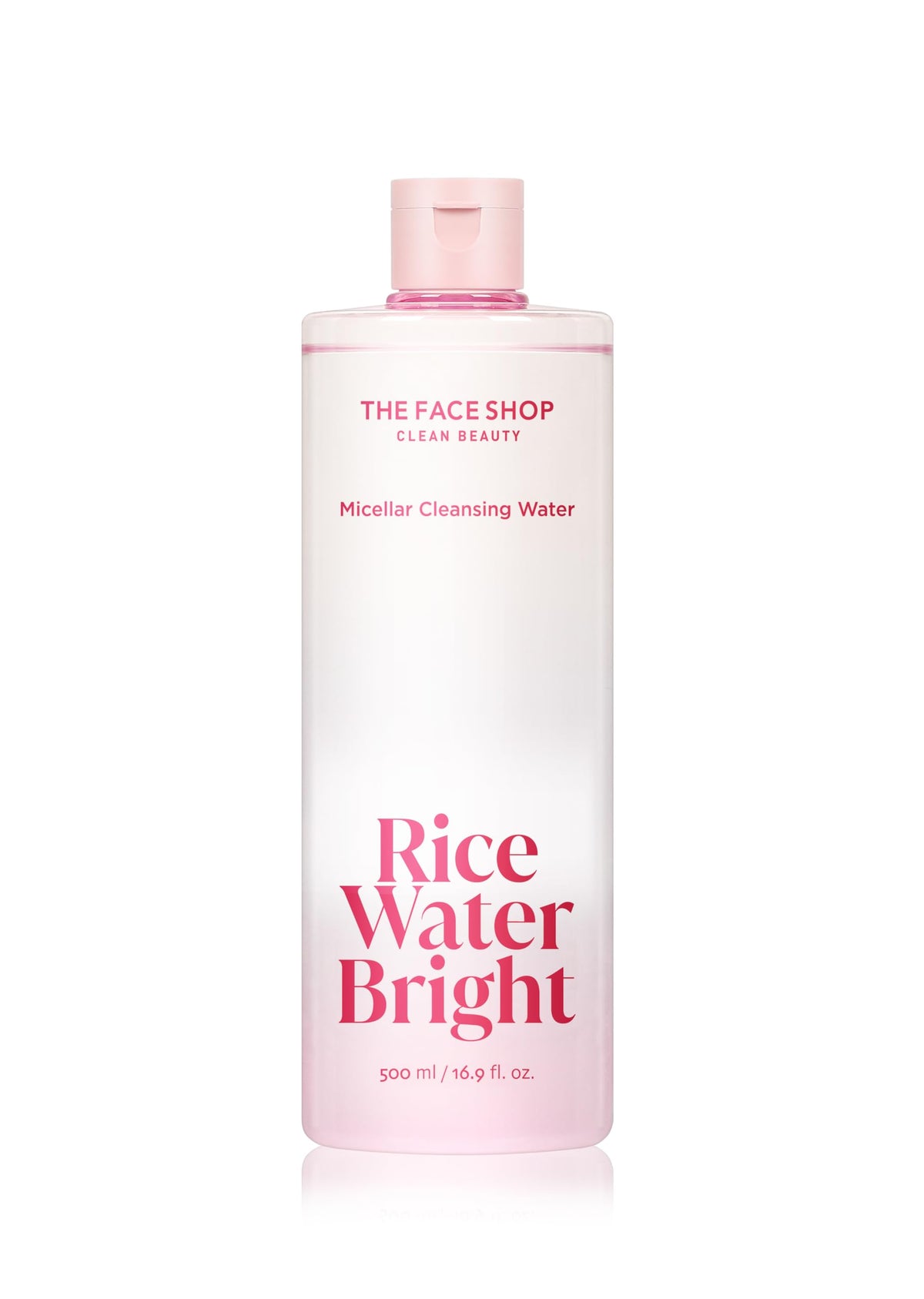 The Face Shop Rice Water Bright micellar water bottle showing gentle makeup removal for sensitive skin.