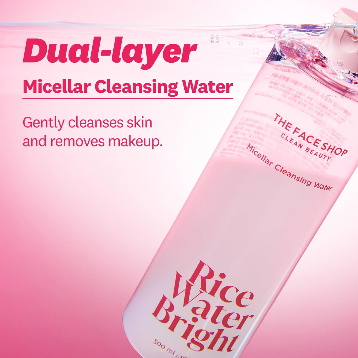 Pouring The Face Shop Rice Water Bright micellar water for quick daily cleansing.
