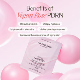 The Face Shop Rose PDRN Pink Collagen Mask application closeup with gentle serum absorption.