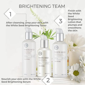 The Face Shop Whiteseed Brightening Serum application scene suggests step-by-step use