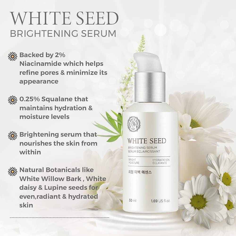 The Face Shop Whiteseed Brightening Serum ingredients close-up with Niacinamide and White Seed Complex