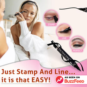The Flick Stick cat eye stencil closeup shows easy alignment for symmetrical results.